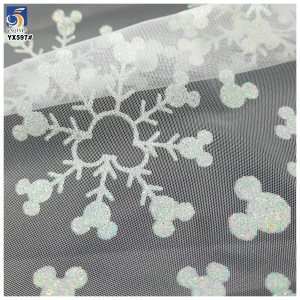 YX597 Black Friday Christmas Tulle Fabric Mic-key and White Snowflake Glitter Fabric Tulle for Kids Dress