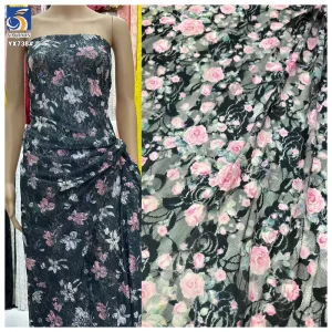 YX738 Elegant Printed Chantilly Lace Fabric 95 Polyester 5 Spandex Stretch Flowers Printed Chantilly Lace Fabric