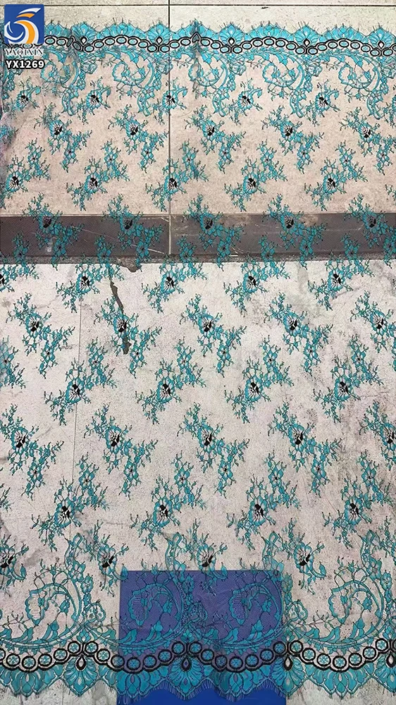 YX1269 Chinese Sky Cyan-Blue Style Lace Fabric Rare Custom Color Woven 300*150CM Eyelash Lace Textile Fabrics for Long Skirt - 图片 5