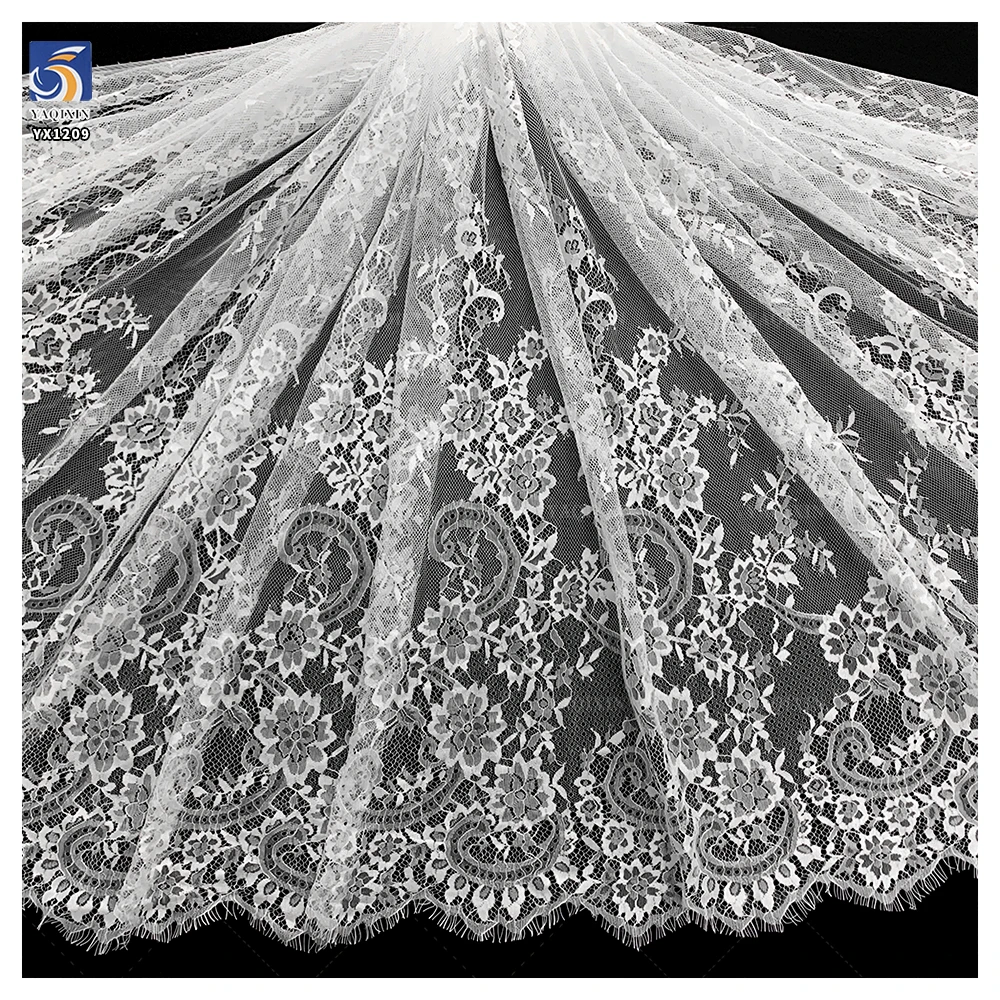 YX1209 300*150CM Manufacturer Chinese Eyelash Lace Fabric European Style Beautiful French Bride Tulle Lace Fabric Soft - 图片 4
