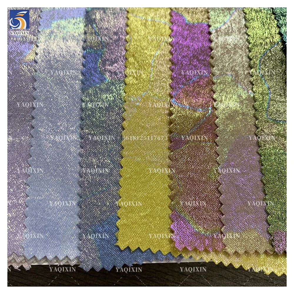 YX1139 New Tie-Dye Style Xiangyunsha Organza Fabric Polyester Gold Hot Stamping Cloud Print Organza Fabric for Fashion Dress - 图片 4