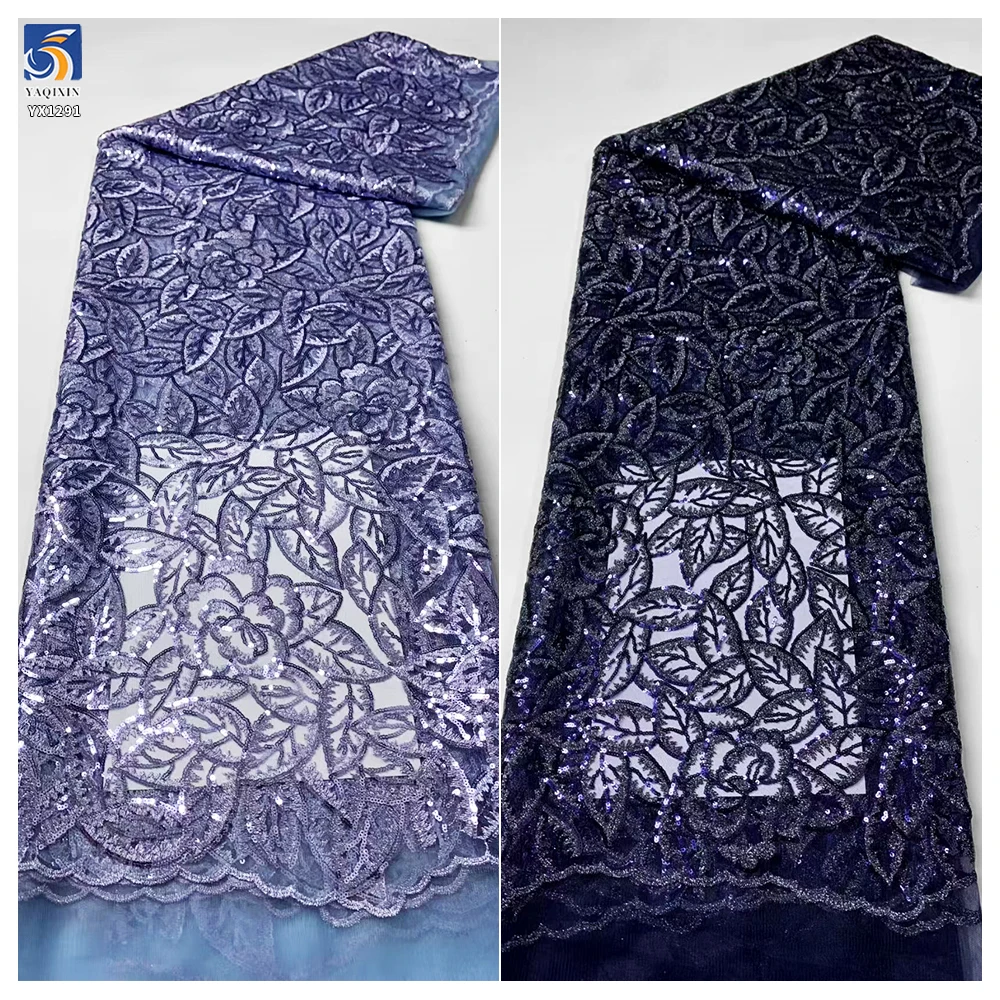 YX1291 China Factory Competitive and Inexpensive Sequin Lace Fabric 230gsm 2 Yards 2026 New Lace Fabric for French Women - 图片 3