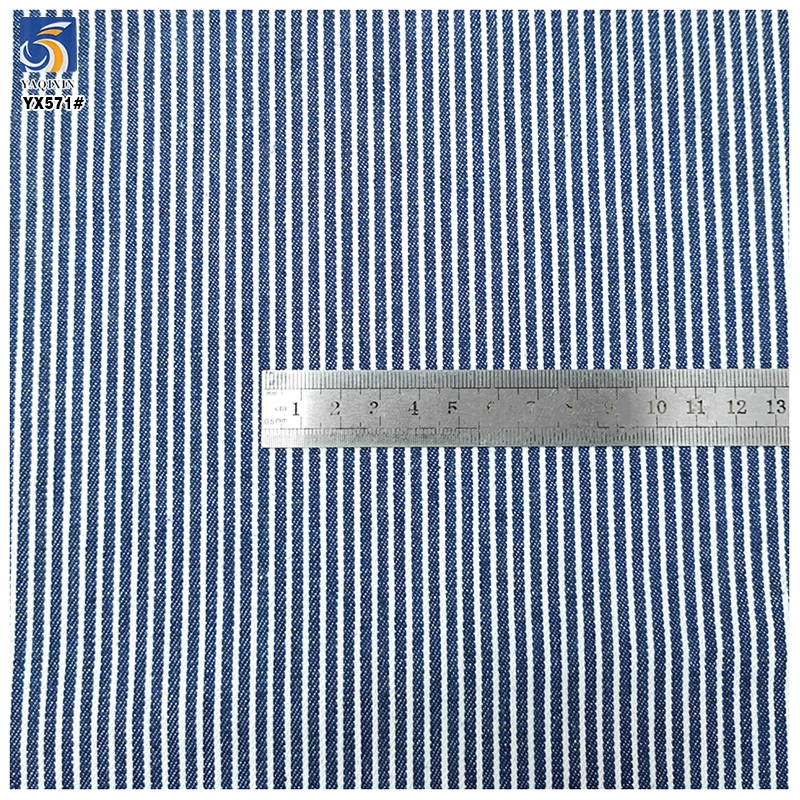 YX571 High Quality Width 150cm Weight 135gsm 70 Polyester 30 Cotton Blue Stripe Yarn Dyed Denim Fabric - 图片 4
