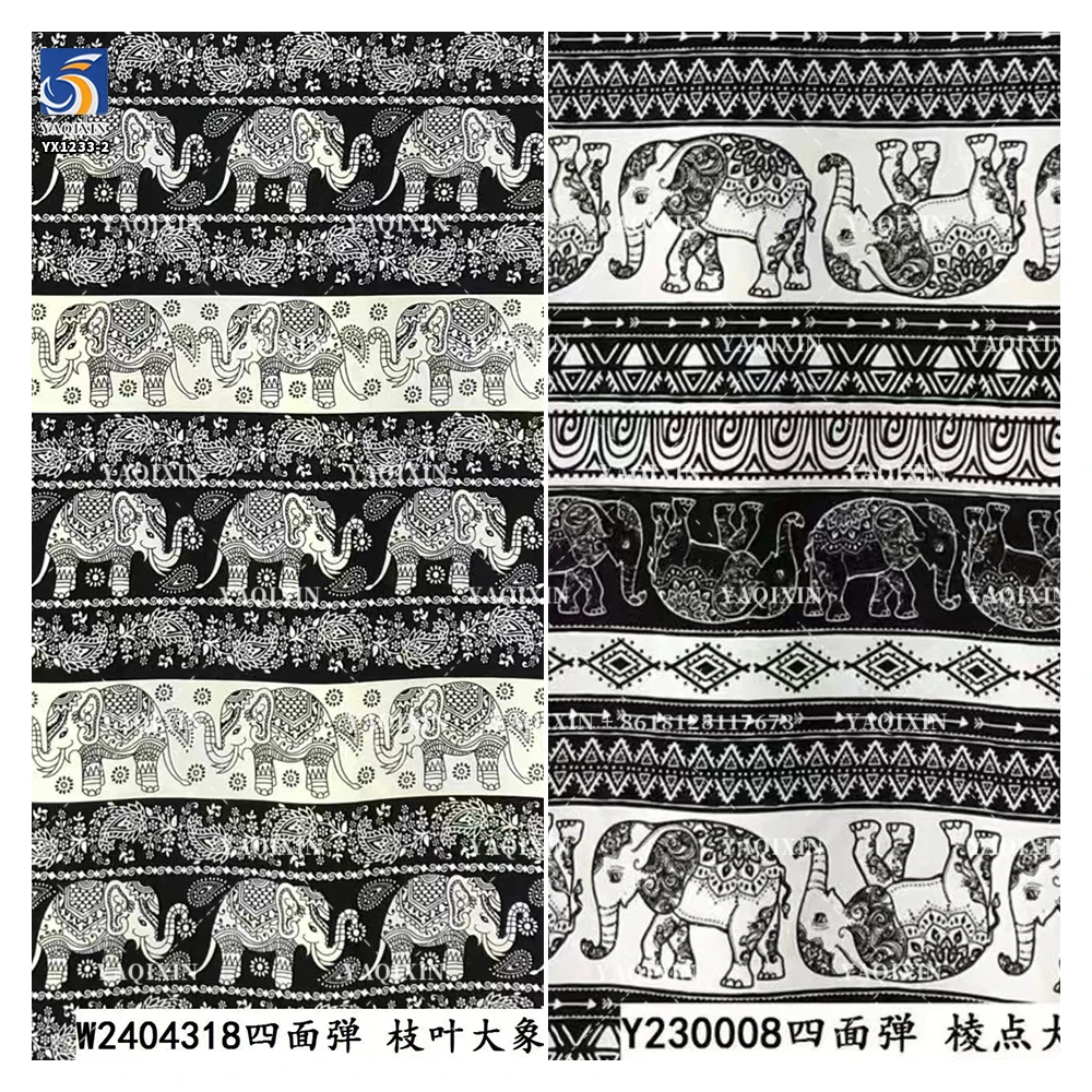 YX1233-2 High Quality Polyester African Tropical Tribal Print Fabric Roll Totem Chiffon Stretch Print Fabric for Clothing Dress - 图片 2