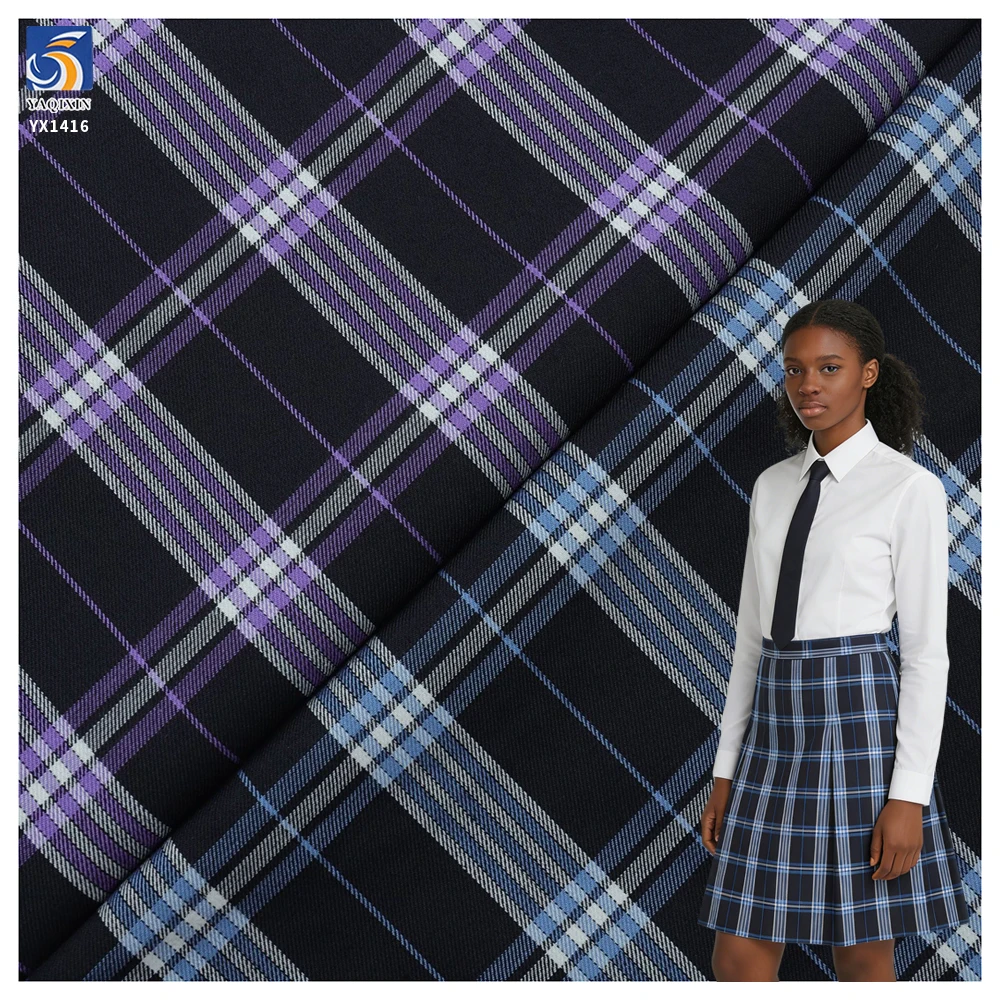 YX1416 China Manufacturer 190gsm Popular in Ghana, Africa TR Suit Yarn Dyed Checked School Uniform Plaid Fabrics for Children