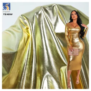 YX469 Laser 95 Polyester 5 Spandex Shiny Stretch Knit Fabric Single-sided Polyester Golden Shiny Fabric for Prom Dress