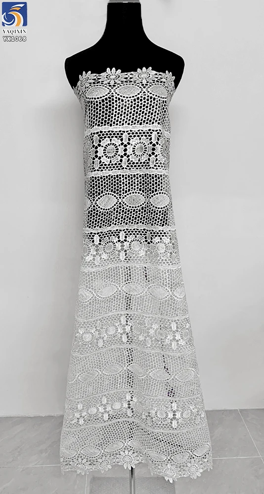 YX1068 Cord Lace Good Quality Stock Poly Water-Soluble Lace Fabric African Hollow Embroidered Dress Cheap Bulk Fabrics - 图片 2
