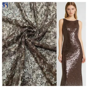 YX1409 140cm 250g Spot 2026 Embroidered 3mm Nude Skin Tone Sequins Fabric Mesh Sequins Fabric for Pretty Dress