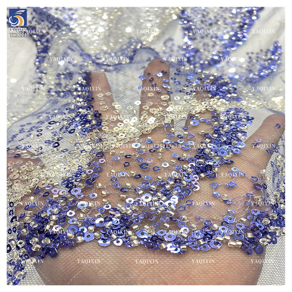 YX1221 New Arrival Flash Crystal Sequin Mesh Fabric Wavy Beaded Embroidery Lace Glitter Fabric for Mermaid Dress Gowns - 图片 3