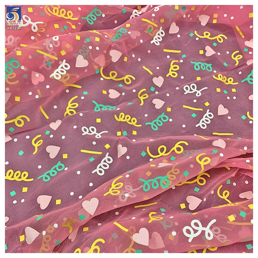 YX1221 National Standard Quality Offset Printed Heart Tulle Fabric 2026 New Year/Valentine's Day Party Tulle Print Fabrics - 图片 5