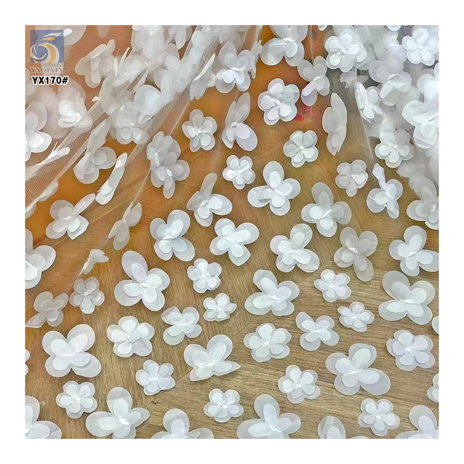 YX170 Competitive Price Flower Embroidery 3D Tulle Fabric Solid Polyester Double Layer 3D Flower Embroidery Fabric - 图片 3