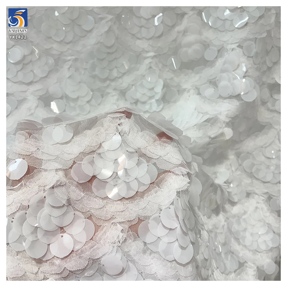 YX1422 280gsm Newly Launched White Fish Scale Design 10mm Big Transparent Sequins Fabric for Fashion Women's Skirt - 图片 5