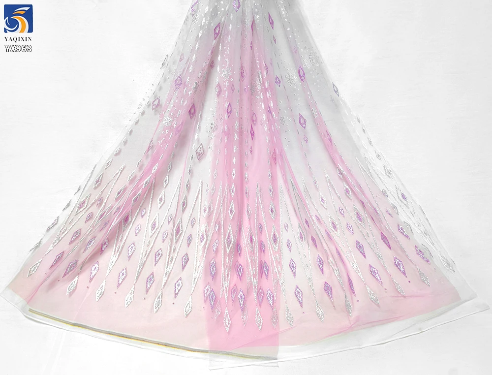 YX963 Cartoon-Themed Midi-Length Dress Fabric for Children's 2025 Purple-Pink Crystal Glitter Tulle Mesh Princess Dress Fabrics - 图片 2