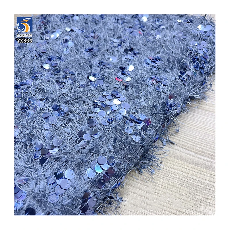 YX836 New Trend Fashion 300gsm Fringed Velvet Fabric With 9mm Sequins Embroidery Mesh Fabric for Women's Tops Clothing - 图片 6