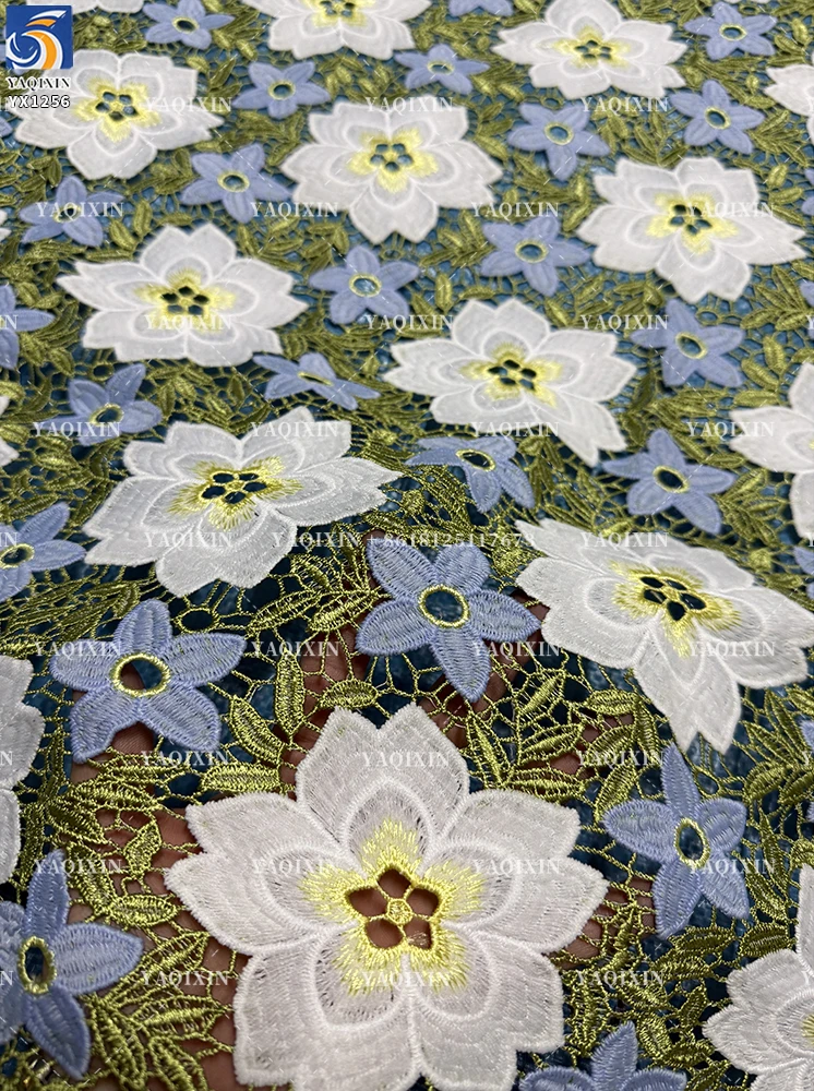 YX1256 2026 Pastoral Style Florals and Leaves Embroidered Fabric for Tablecloths Water Soluble Floral Lace Embroidery Fabric - 图片 2