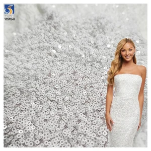 YX791-1 Full of 3mm Sequins Bright White Porcelain White Fabrics Stretch Sequin Fabric for Wedding Women's Dresses