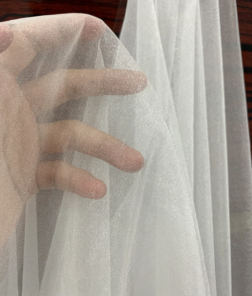 YS-001 Shimmer Mesh Illusion Nylon Tulle Fabric for Wedding Veil Soft Stretch Tulle Fabric Knitted Ivory Custom Lightweight - 图片 2