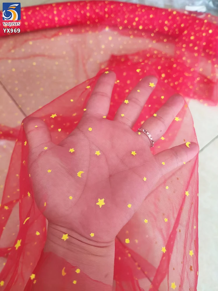 YX969 Custom White Poly Offset Printed Stars and Moon Tulle Polka Dot Printed Tulle Soft Mesh Fabrics for Doll Clothing - 图片 5
