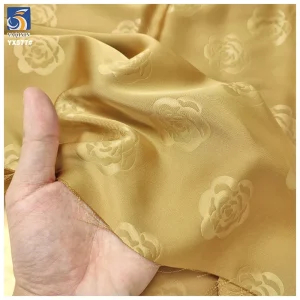 YX577 Luxurious Rose Pattern Jacquard Gold Satin Fabric 97 Polyester 3 Spandex Stretch 3D Embossed Satin Fabric