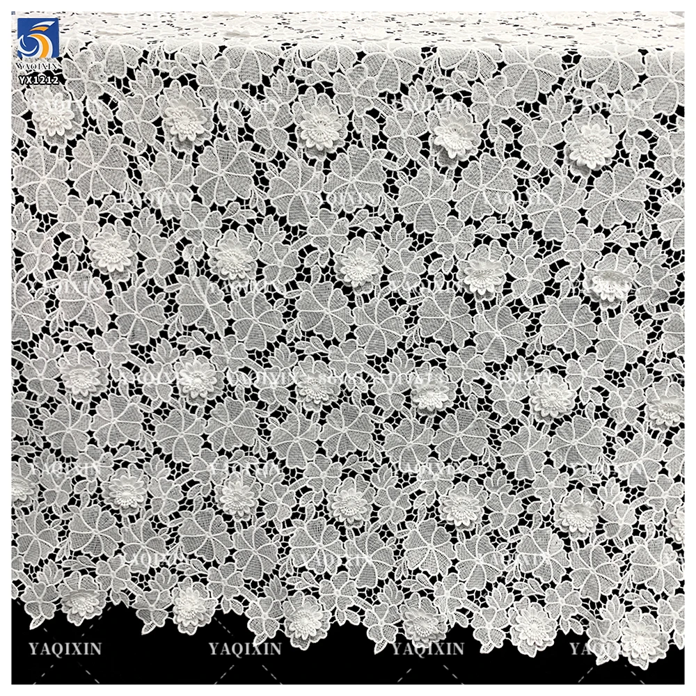 YX1212 New 200gsm Poly 3D Hand Embroidery Flowers Lace Fabric High Quality Woven Water-Soluble Mesh Net Lace Fabric - 图片 5