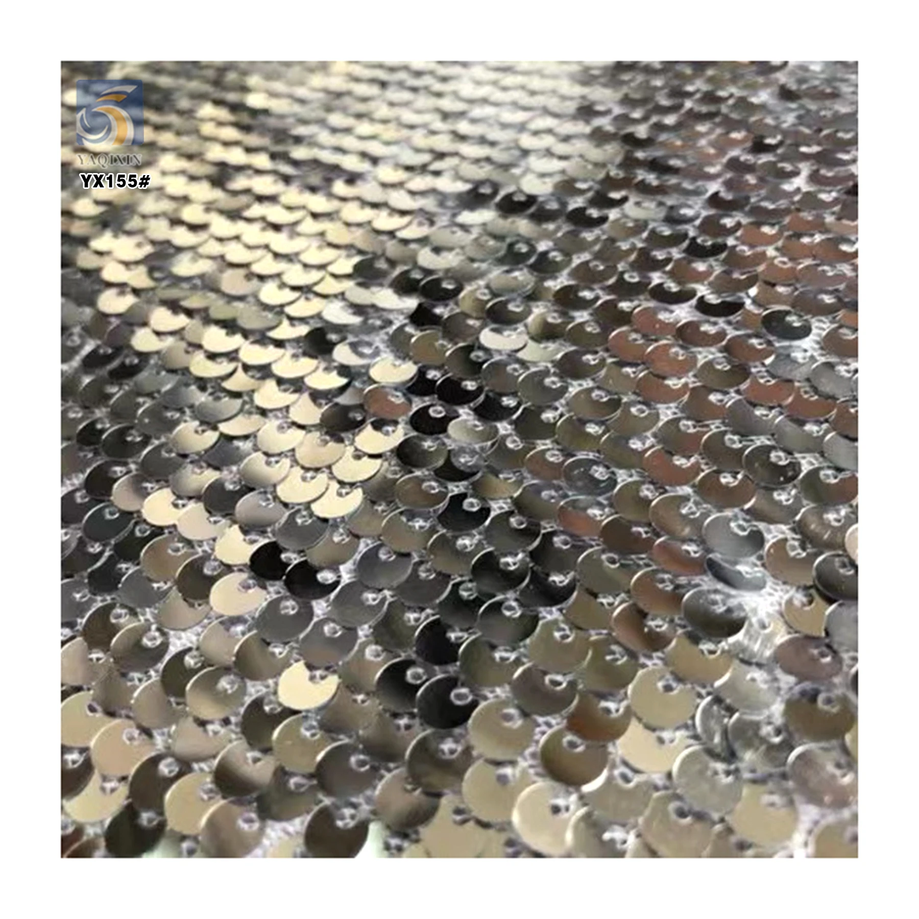YX155 Good Quality Price 5mm Sequin Mesh Fabric Knit Paillettes Rose Gold Sequins Fabric - 图片 6