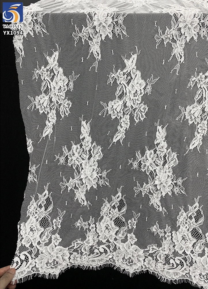 YX1094 High-End Handmade Bone Sewing Eyelash Lace Fabric Heavy Beads Pearls Embroidery Wedding Nigerian Eyelash Lace Fabric - 图片 5