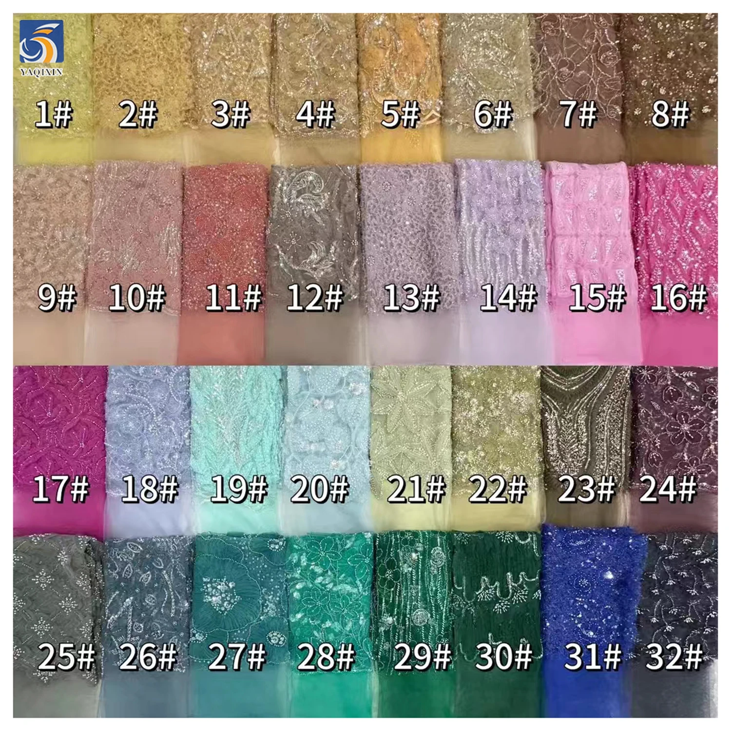 YX493 New Arrivals Hot Selling Polyester Tulle Angola Red Mesh Lace Fabric With Flowers and Beaded - 图片 3