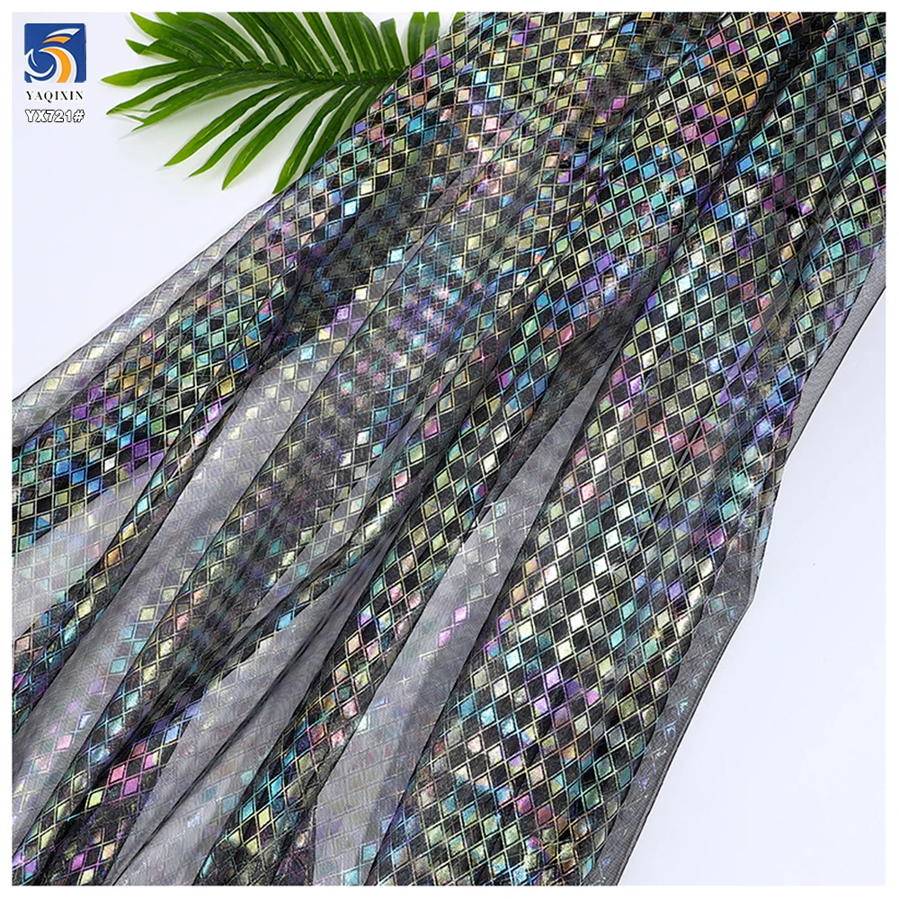 YX721 0.5 CM Plaid Printed Hot Film Tulle Fabric Lattice Stage Costume Mesh Plaid Fabric Printing Girls' Dresses Garments - 图片 6