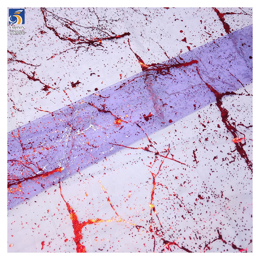 YX956-1 Latest Technology Customized Multi-Color Printed Tulle Fabric Halloween America Mesh Fabric With Spraying Red Dots - 图片 2