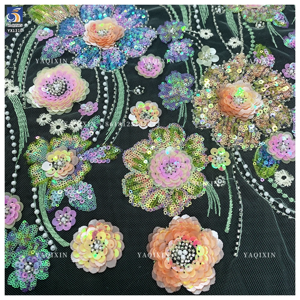 YX1310 Expensive High Quality Glitter 3D Flowers Sequin Embroidered Lace Fabric Custom Summer Costumes Sequin Lace Fabric - 图片 4