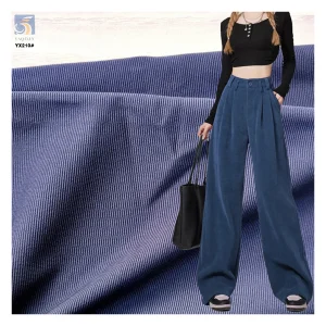 YX210 Plain Dyed 280gsm Horizontal Pinstripe 98 Cotton 2 Spandex 21 Wale Stretch Corduroy Fabric for Women Trousers