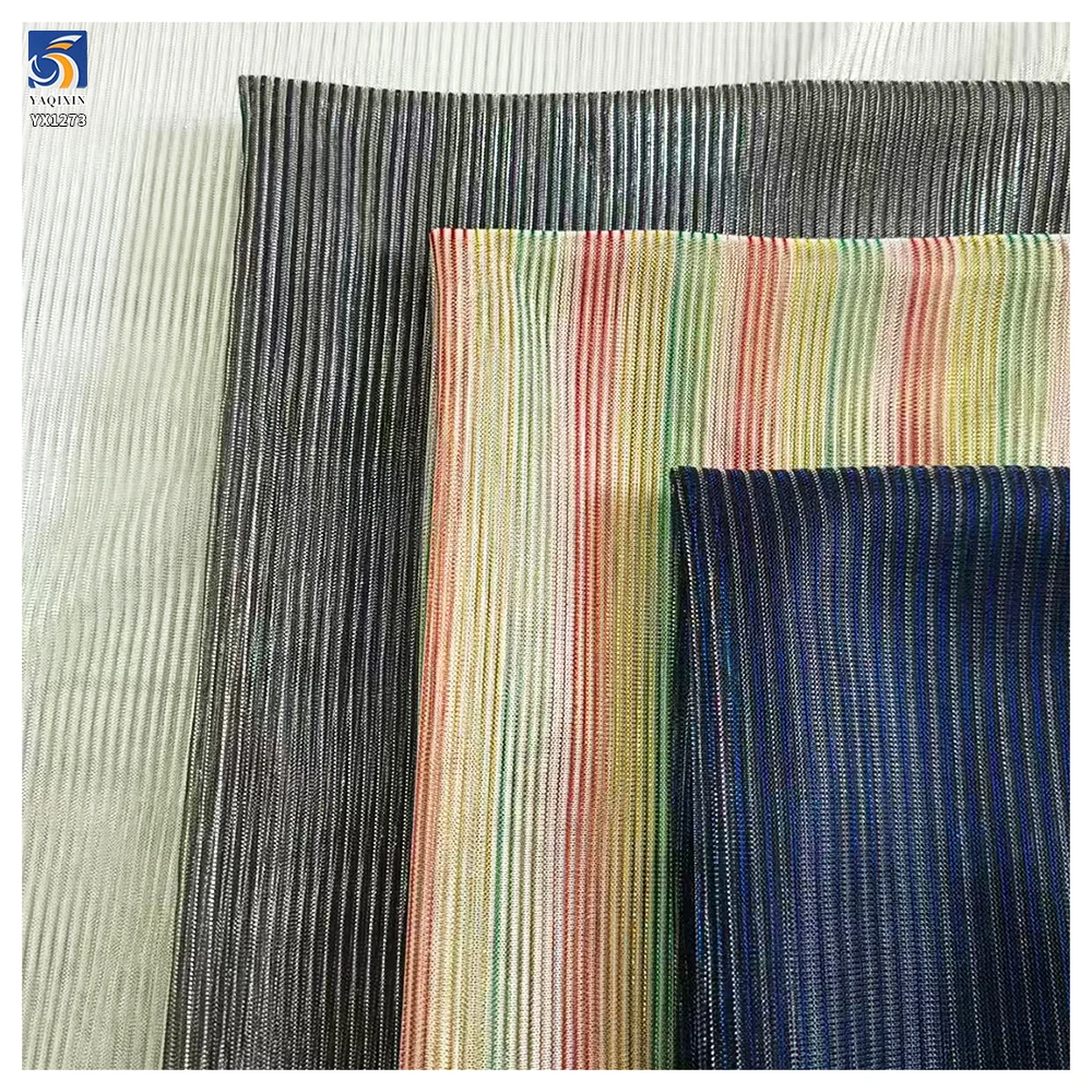 YX1273 New Fashion 1 Yard Polyester Knitted Laser Lurex Chiffon Thick Striped Fabric for Dance Color-Changing Costumes - 图片 6