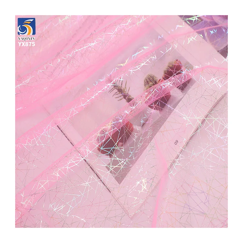 YX875 Laser Irregular Lines Customized Colorful Foil Printing Mesh Soft Fabric Spider Web Printed Tulle Fabric for Halloween - 图片 2