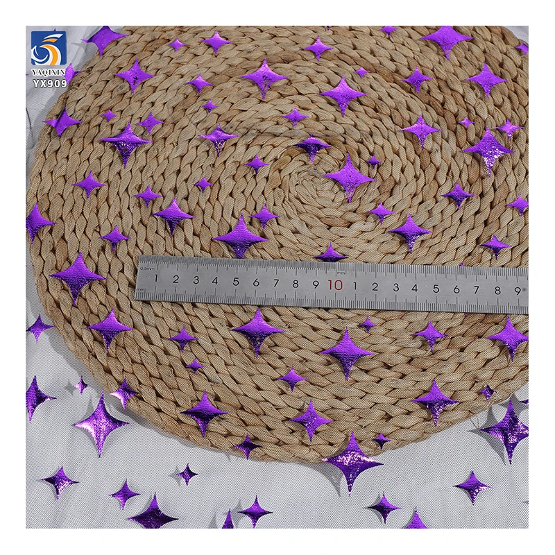 YX909 Mysterious Four-Pointed Star Mesh Fabric 100% Polyester Knitted Purple Stars Foil Printed Halloween Fabric - 图片 5