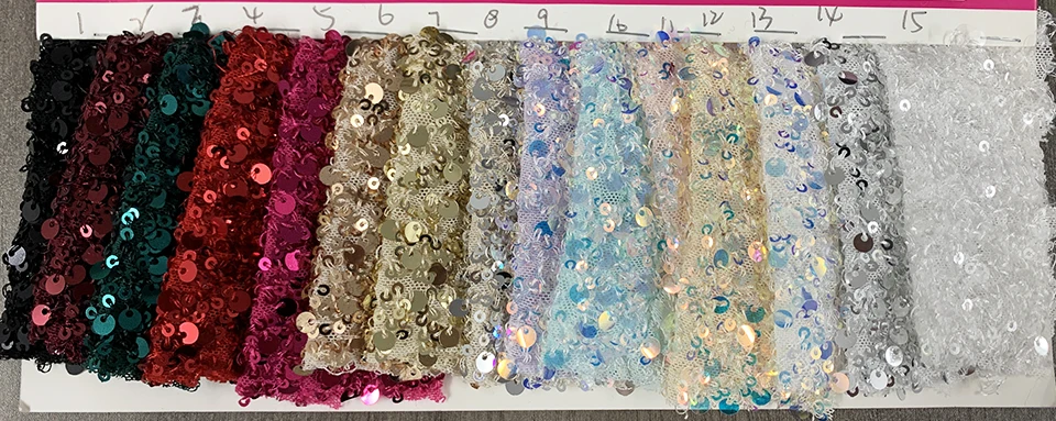 YX1087 300gsm Spandex Stretch Mesh Fabric With 3MM+5MM Sequins Embroidery Heavyweight Sparkle Sequin Fabric for Party Dress - 图片 2
