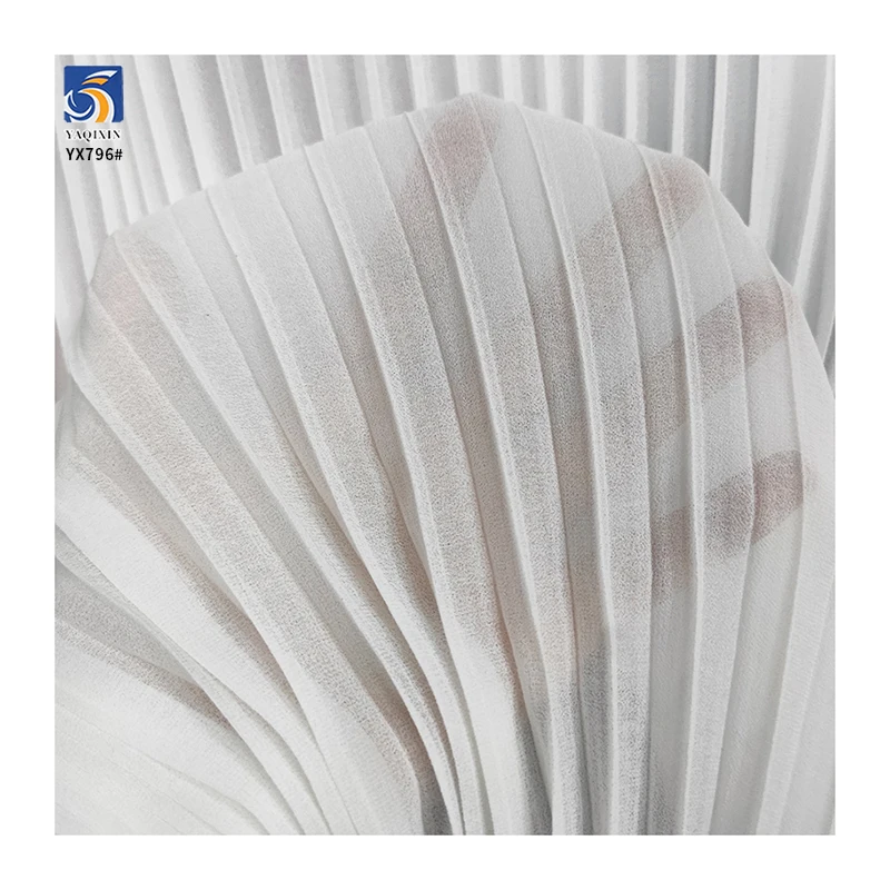 YX796 120gsm High Quality Pearl Chiffon Pleated Fabric Pure White Polyester Woven 1CM Accordion Wrinkled Pleats Fabric - 图片 4