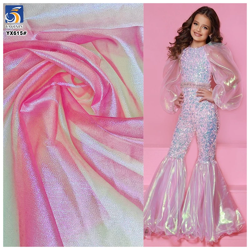 YX615 Hard Feel Indian Yarn Laser 100% Polyester Glossy Shimmer Organza Fabric Wholesale Low MOQ - 图片 2
