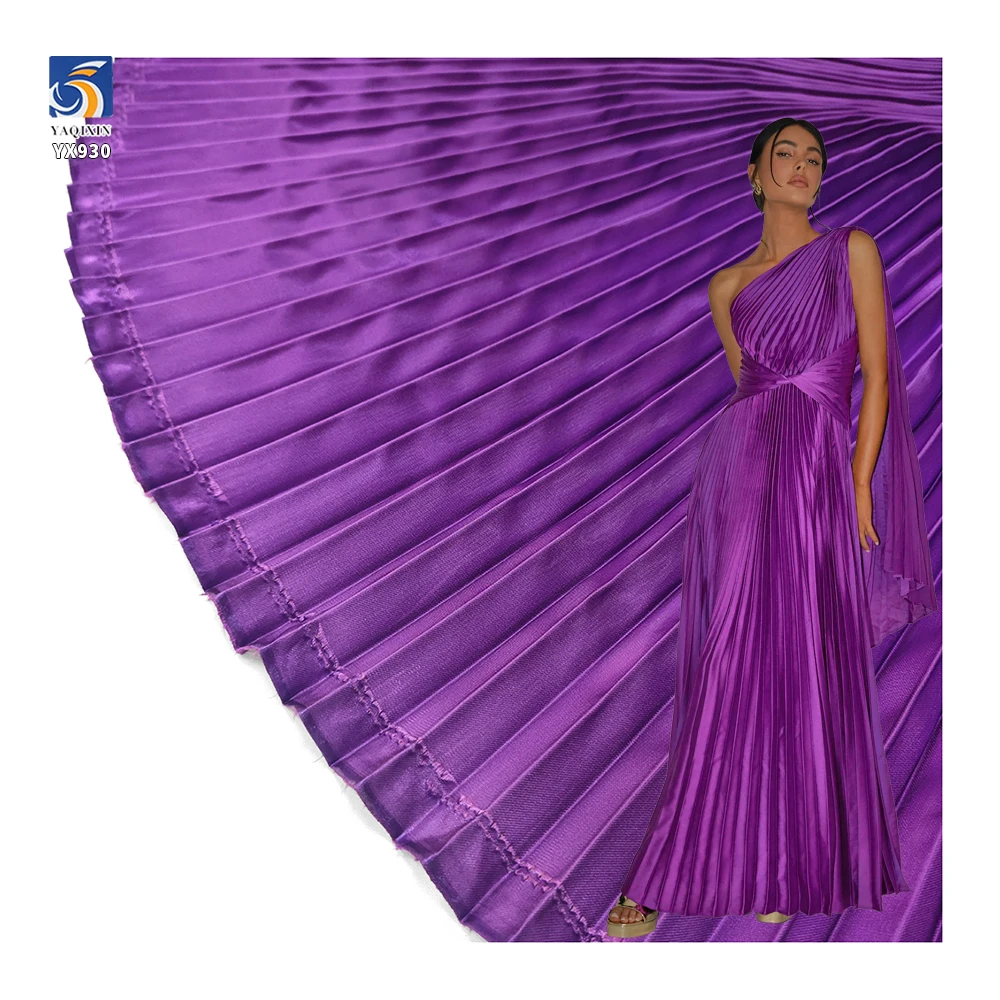 YX930 Hot Sale Purple 2CM Pleated Liquid Satin Fabric Accordion Wrinkle Pleated Polyester Satin Fabrics for Halloween