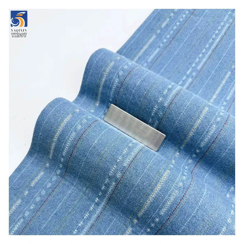 YX997 250g/m² 11oz 75% Cotton 25% Polyester Washed Denim Fabric Vintage-Style Jacquard Cotton Striped Denim Fabric for Pant - 图片 3