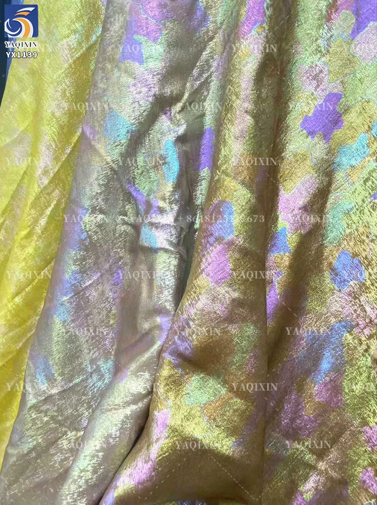 YX1139 New Tie-Dye Style Xiangyunsha Organza Fabric Polyester Gold Hot Stamping Cloud Print Organza Fabric for Fashion Dress - 图片 5
