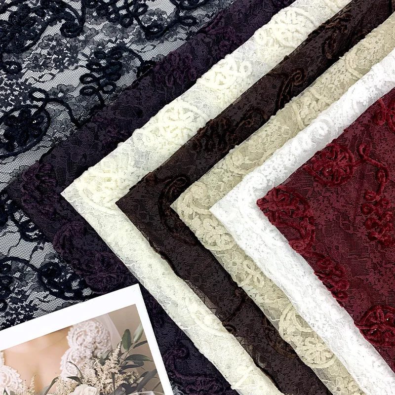 YX986 New Type Design Chenille Cashew Pattern Paisley Lace Fabric With Sequin Embroidered Mesh Chantilly Paisley Lace Fabrics - 图片 6