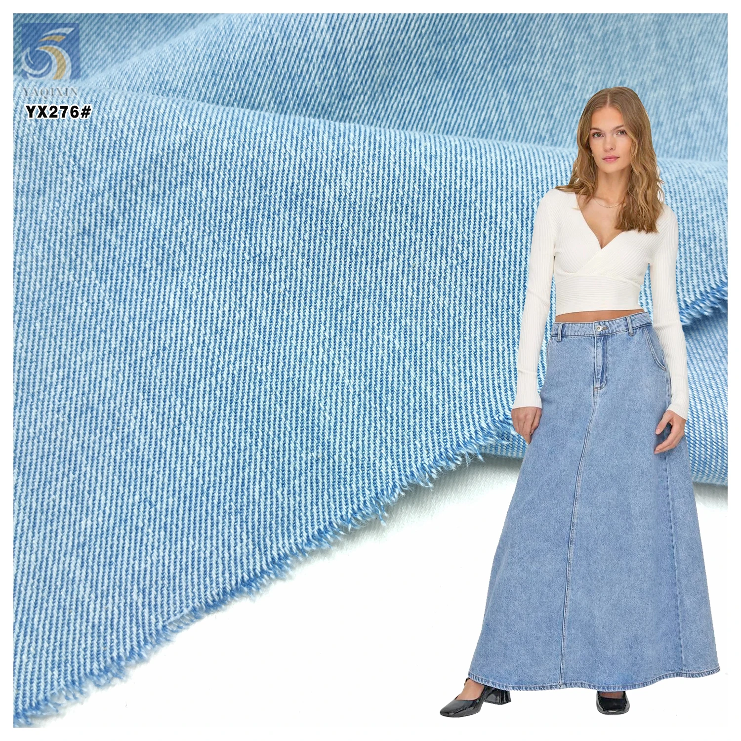 YX276 Light Blue Color Denim Premium 340gsm 100% Cotton Washed 10*10 Thick Denim Fabrics for Clothing