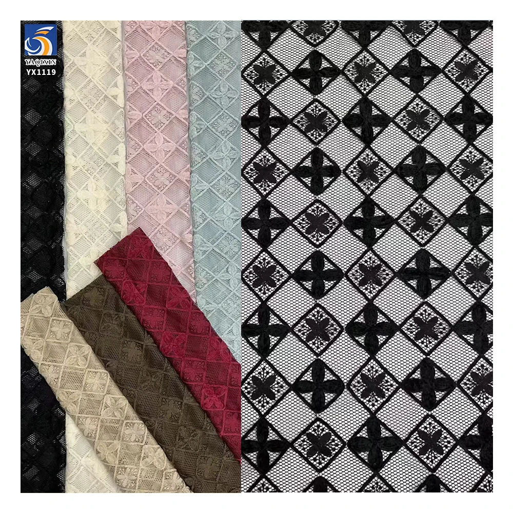 YX1119 New Materials Chenille Embroidered Lace Mesh Fabric Customized Pattern 3D Rope Embroidery Mesh Women's Dress Fabric
