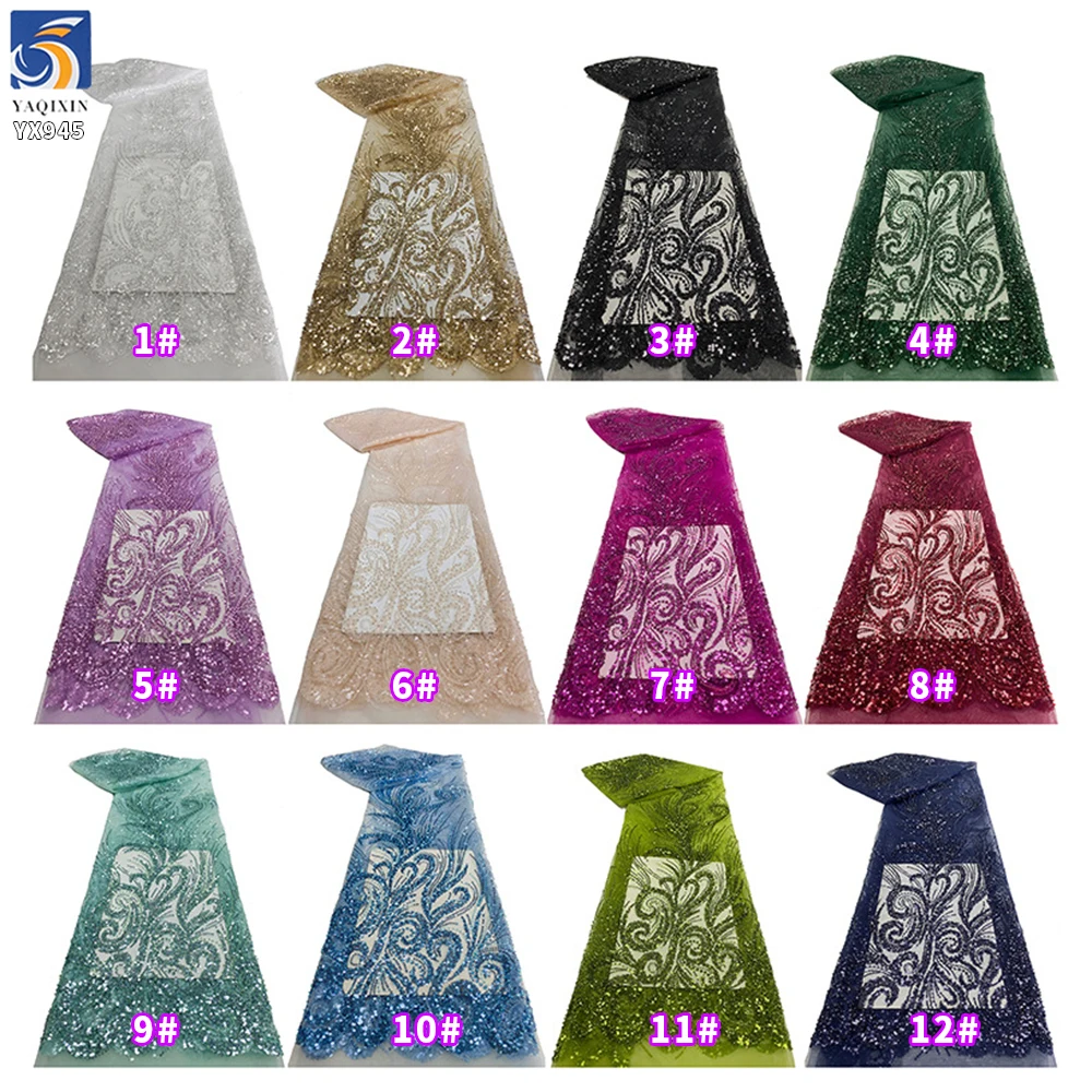 YX945 200gsm Snow-white Luxury Lace Fabric European and American African Wedding Dress Lace Bling Bling Glitter Sequin Fabric - 图片 2