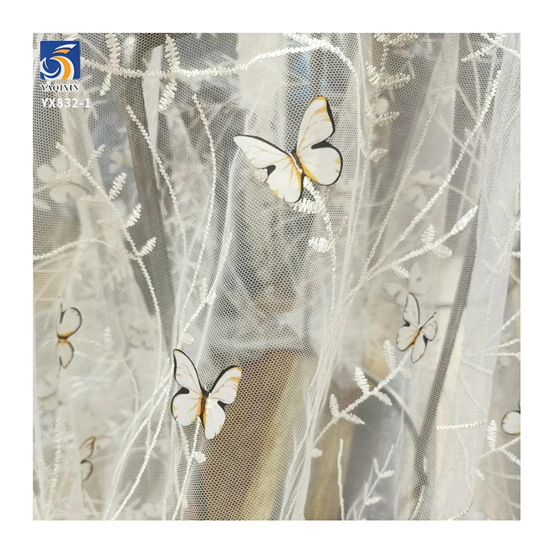 YX832-1 New Technology Print Knitted Mesh 3D Butterflies Embroidery Fabric for Beautiful Skirt Making for Girl and Women - 图片 4
