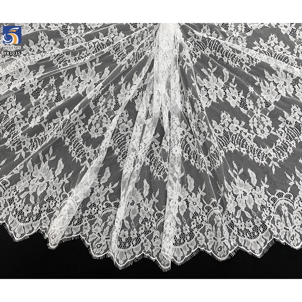 YX1035 China Customizable Eyelash Lace Fabrics Polyester French Inexpensive Florals Textile Eyelash Lace Fabrics 10 Yards - 图片 6