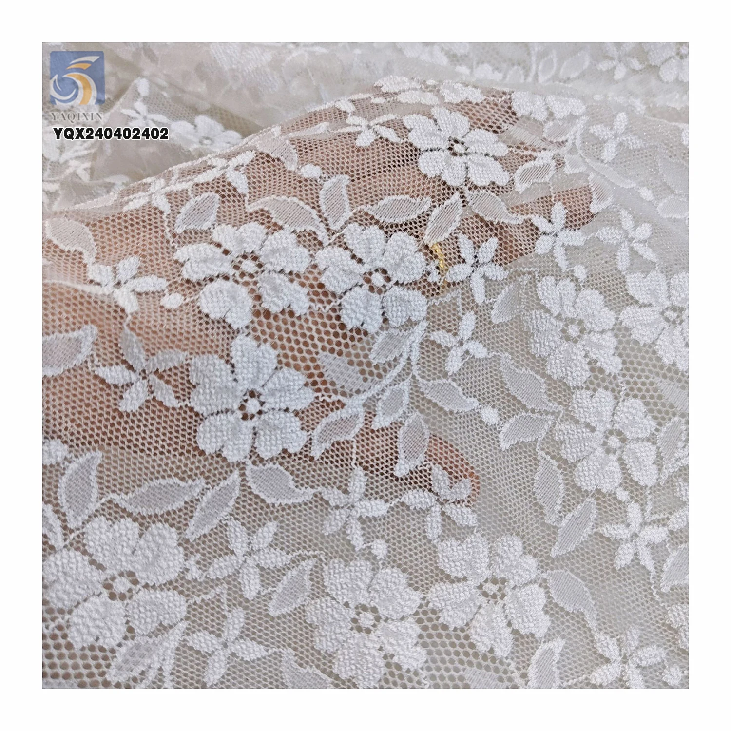 OEM Wholesale Price 90% Nylon 10% Spandex Lace Fabric Black White Floral Stretchy Mesh Lace for Dresses and Underwear - 图片 4