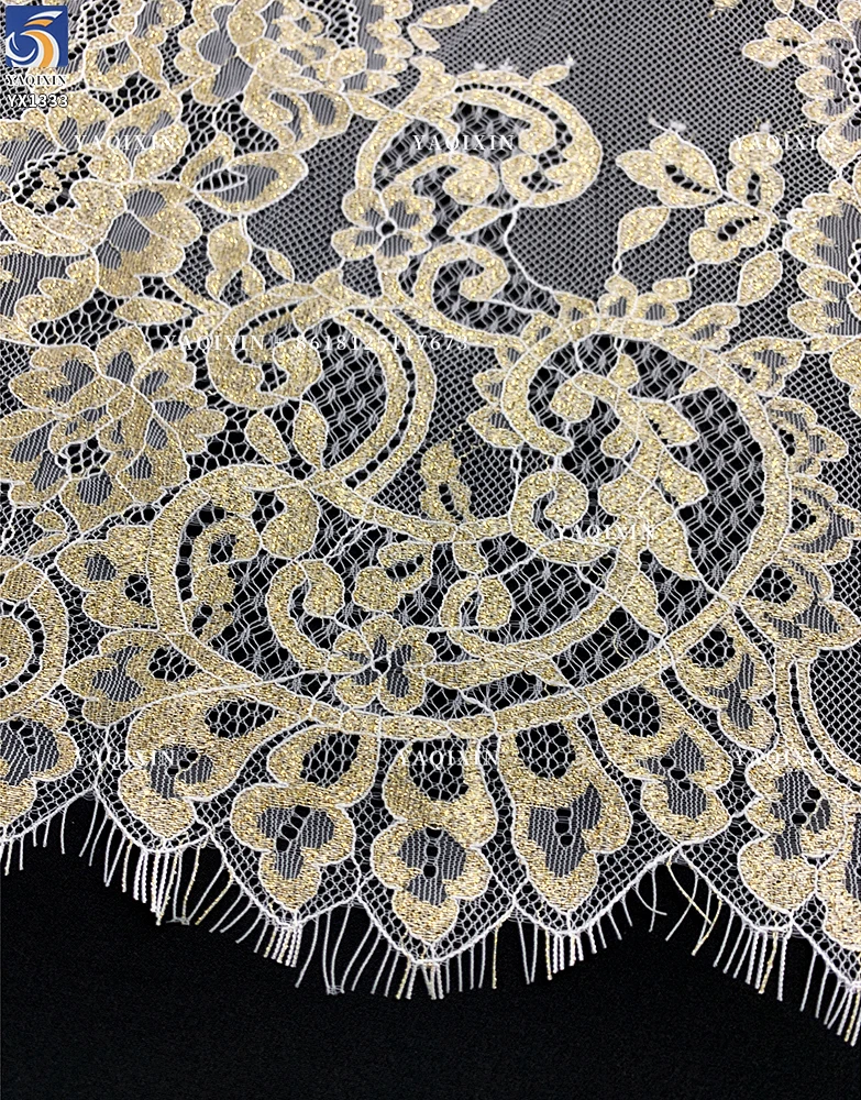 YX1333 3m*1.5m High Quality 250gsm Dubai Wedding Tulle Tissue Lace Fabric Gold Eyelash Lace Fabric for Polyester 2026 New - 图片 5