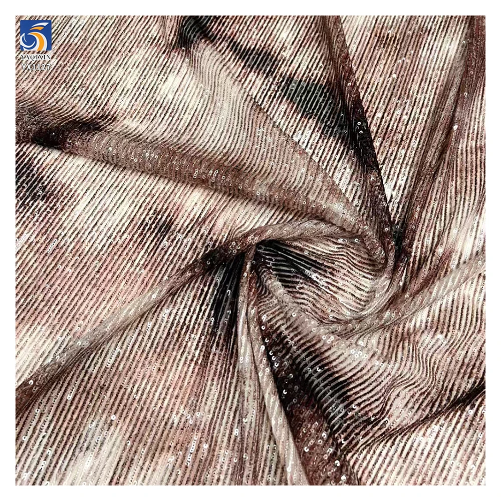 YX1127 Tie-Dye Style Pattern Design Straight Stripe 3mm Sequined Tulle Fabric Elastic Base Sequins Fabric for Apparel Garments - 图片 6