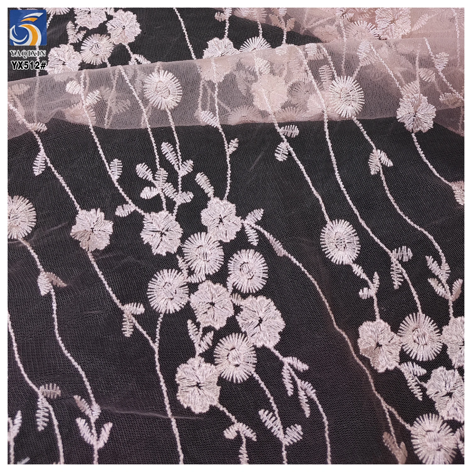 YX512 Support Customized Other Colors Light Pink Polyester Floral Tulle Fabric Embroidered for Dance Skirt - 图片 6